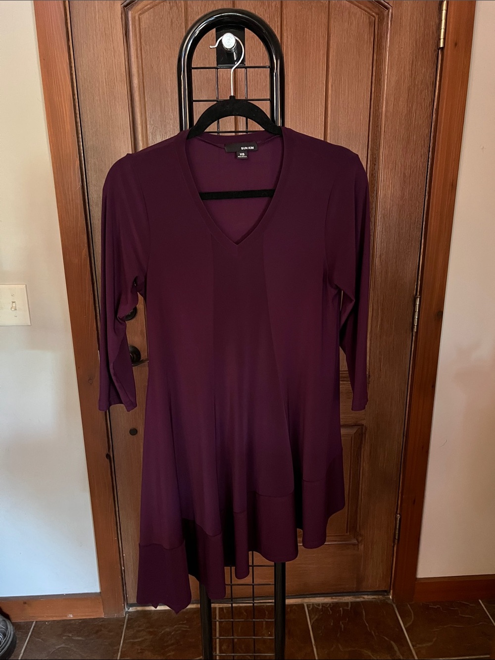 Sun Kim Plum V-Neck Swing Tunic with Hem Panel